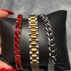 Red Crystal, Two-Tone and Silver Chain Bracelet Set for Tonya❤️